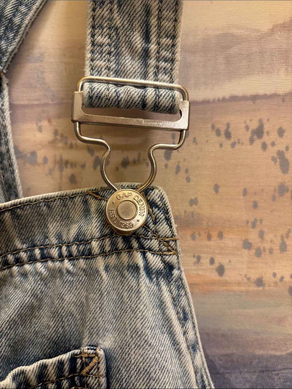 GAP Washed Light Blue Denim Short Overalls - Picture 3 of 6